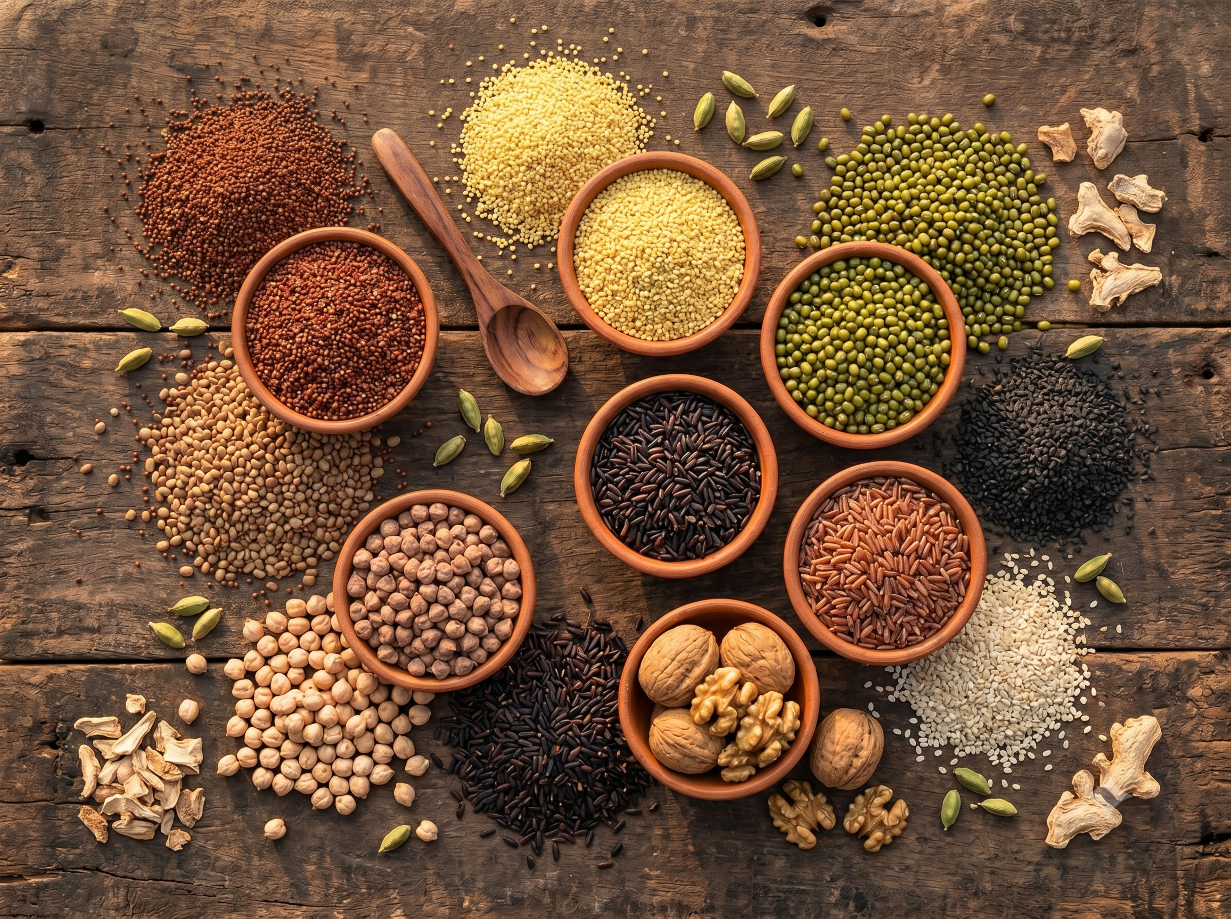 Traditional Indian grains and ingredients used in Alpha Health Mix
